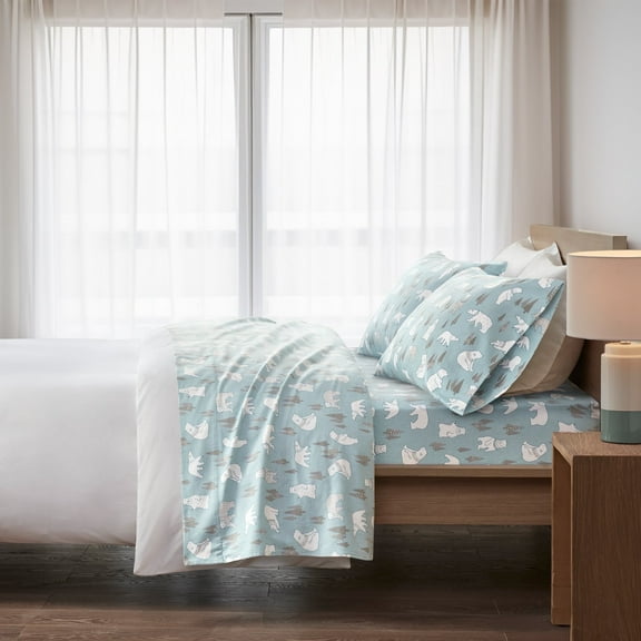 Regency Heights King Size Cotton Flannel Sheet Set, 4-Piece Flannel Bed Sheets King, 100% Cotton Bed Sheets Set with Deep Pocket, Blue Polar Bears