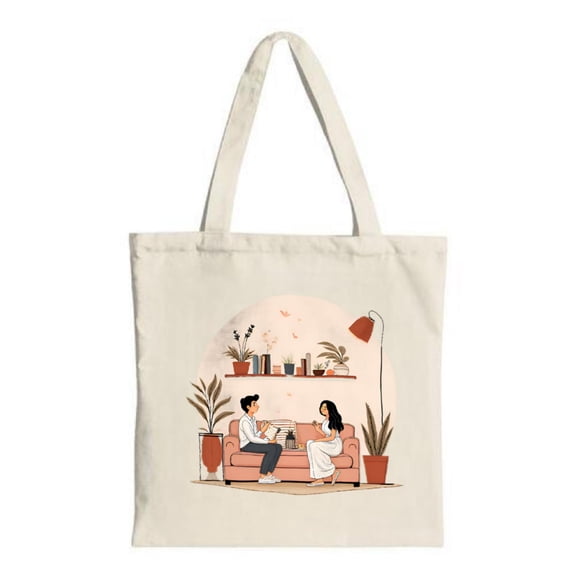 Cozy Couch Conversation Tote Bag - Canvas Multifunctional Perfect for Shopping Travel & Parties Featuring Relaxing Room Design