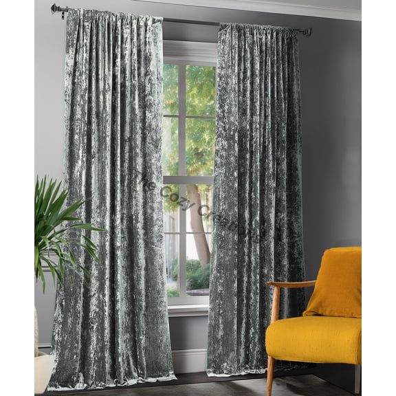 The Cozy Creation 52 in Wide Heavy Thick Velvet Curtains for Living Room - Rod Pocket Blackout Crushed Soft Shiny Velvet Curtain Drapes,Silver Velvet, 1 Panel, 52" W x 190" L
