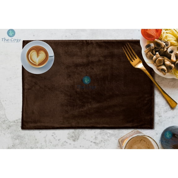 The Cozy Creations Rectangle Velvet Placemats Set of 12 Table Mats for Dining Tables Washable Table Place Mats, Coffee Brown Velvet Placemat, 13x18 Inch