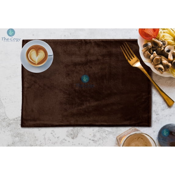 The Cozy Creations Rectangle Velvet Placemats Set of 6 Table Mats for Dining Tables Washable Table Place Mats, Coffee Brown Velvet Placemat, 13x18 Inch