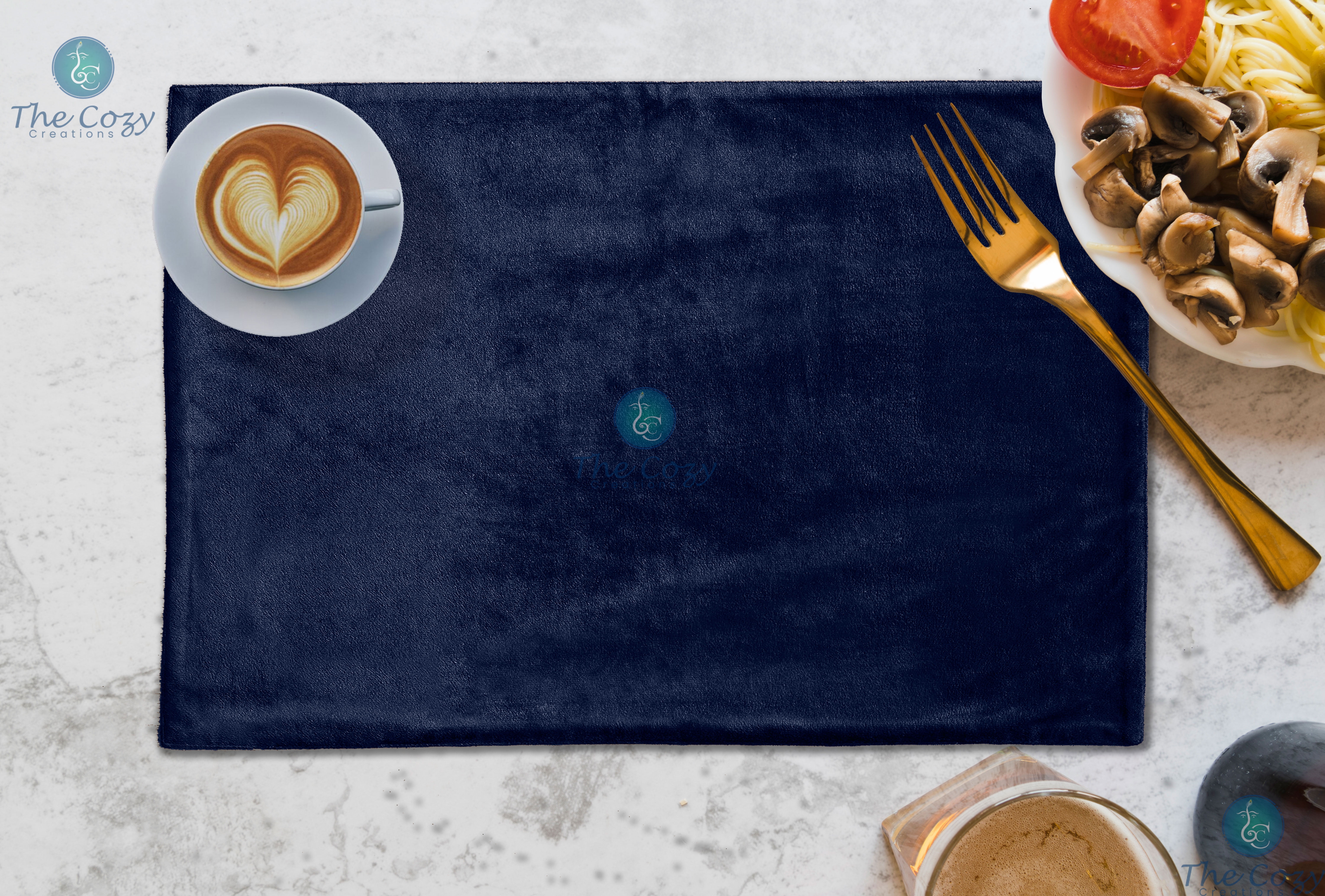 The Cozy Creations Set of 12 Velvet Placemats, Table Place Mats for Dining Table Decor Luxurious Velvet Wedding Christmas Party Decor Placemats, Blue Velvet Placemat, 13x18 Inch