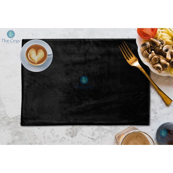 The Cozy Creations Set of 2 Placemats, Velvet Place Mats for Kitchen Table Indoor/Outdoor, Washable Dining Table Decor Placemats, Black Velvet Placemat, 13x18 Inch