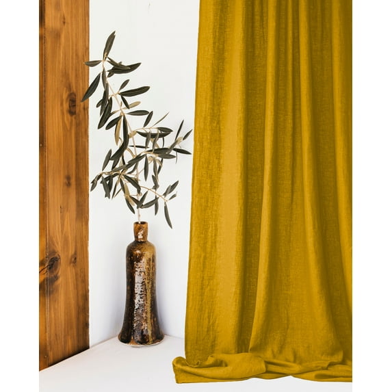 The Cozy Creations Set of 2 Rod Pocket Window Panels, 100% Cotton Curtain for Door ,Bedroom, Living Room and Kitchen, Thik Cotton Extra Long Blackout Curtains, Mustard, 44" Wide x 170" Length
