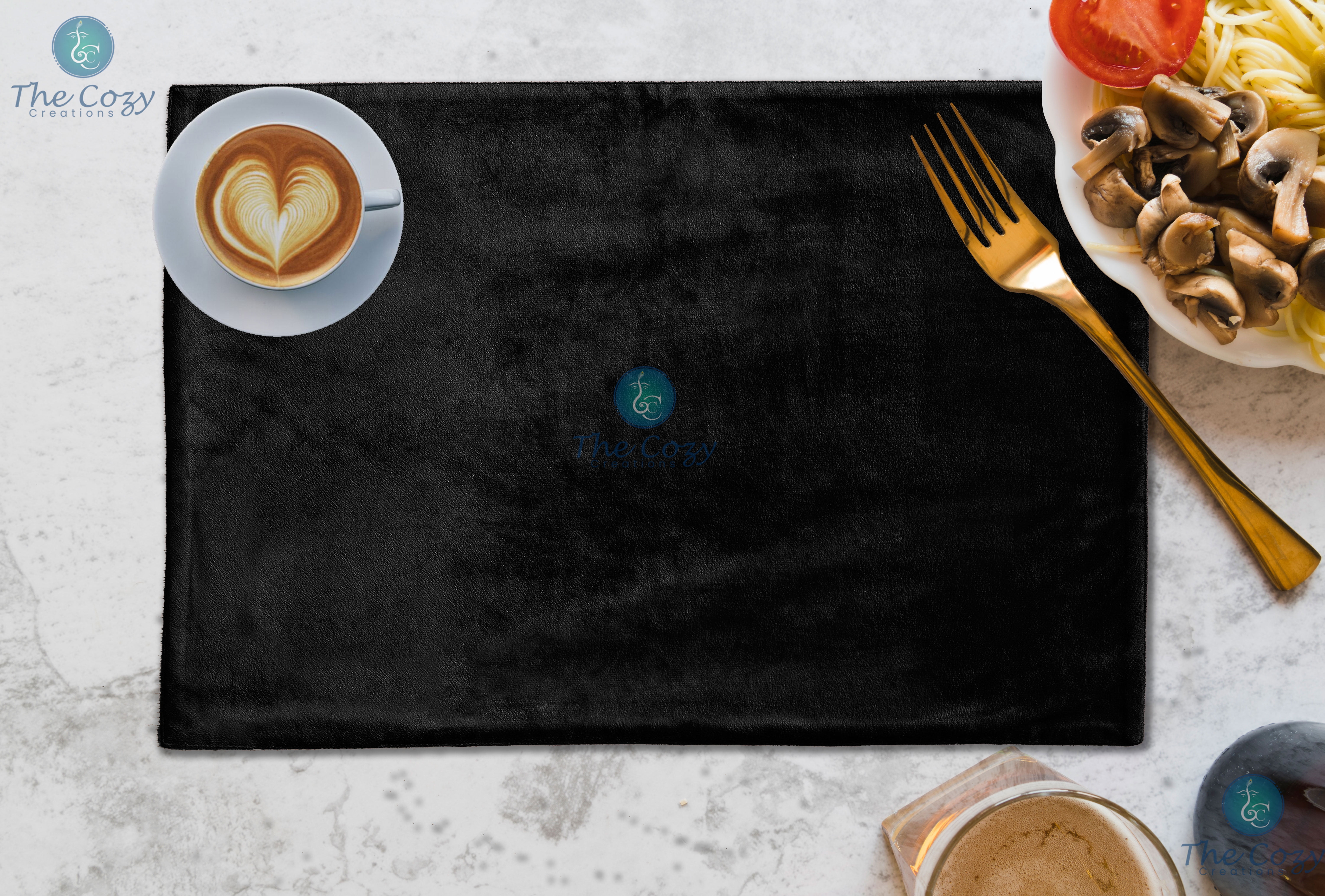 The Cozy Creations Set of 32 Placemats, Velvet Place Mats for Kitchen Table Indoor/Outdoor, Washable Dining Table Decor Placemats, Black Velvet Placemat, 13x18 Inch