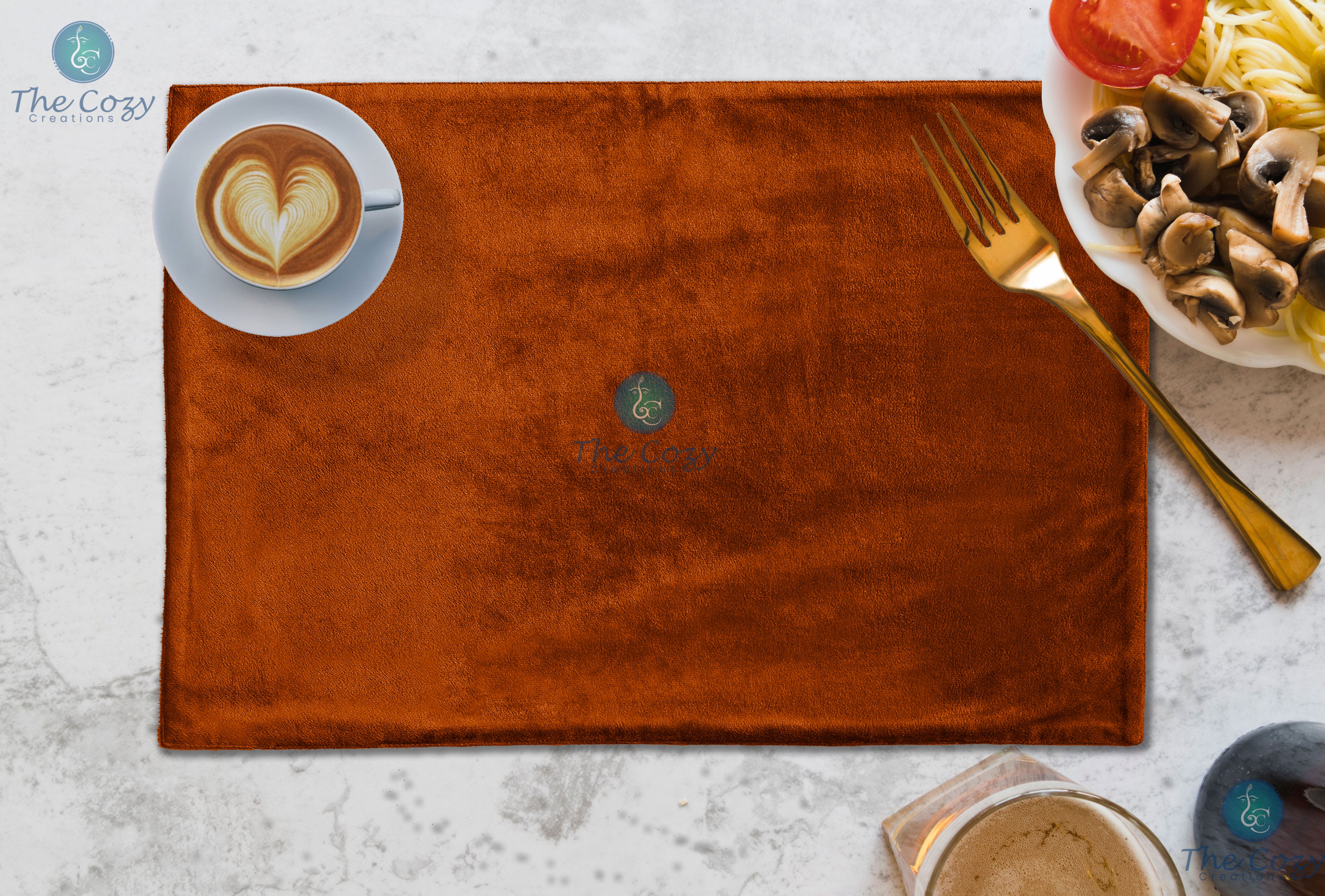 The Cozy Creations Velvet Placemats Set of 16, Rectangle Table Placemats Handmade Durable Luxury Table Mats for Dining Table Easy to Clean, Cinnamon Velvet Placemat, 13x18 Inch
