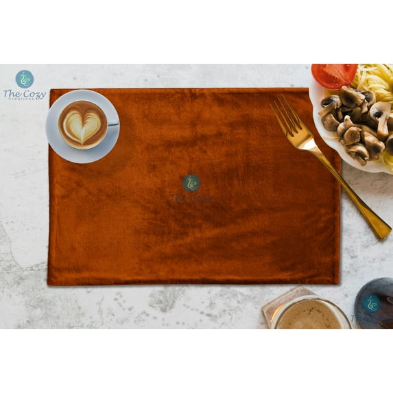 The Cozy Creations Velvet Placemats Set of 6, Rectangle Table Placemats Handmade Durable Luxury Table Mats for Dining Table Easy to Clean, Cinnamon Velvet Placemat, 13x18 Inch