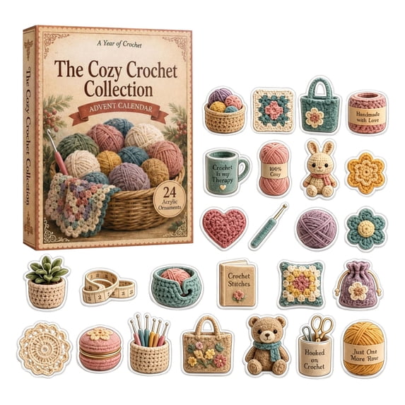 Cozy Crochet Advent Calendar 2026, 24 Days Christmas Countdown Calendar Blind Box with Surprise Each Day, Christmas Ornament Set, Christmas Decorations for Xmas Tree, Christmas Gifts for Boys Girls