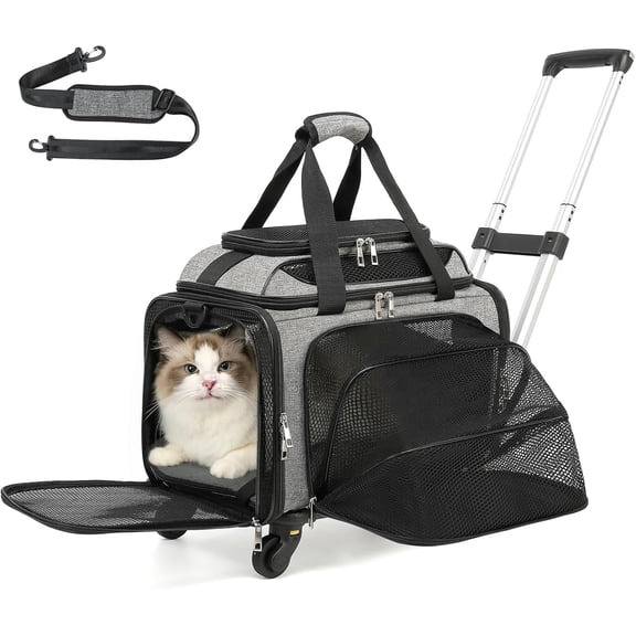 Cozy Cruiser Pet Carrier with Wheels,TSA Airline Approved, Expandable Space, Soft-Sided & Collapsible Design,Rolling Travel Bag with Telescopic Handle for Small Dogs and Cats