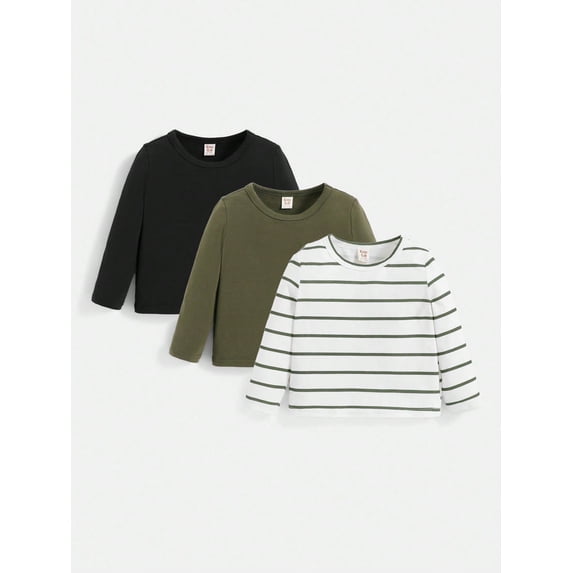 Cozy Cub 3pcs/Set Baby Boy Round Neck Long Sleeve Pullover Striped & Solid Color Outfits