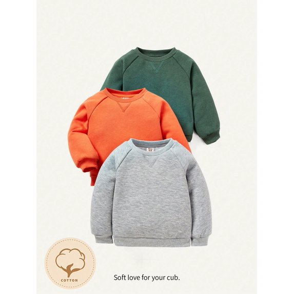Cozy Cub Baby Boy 3pcs Solid Raglan Sleeve Sweatshirt