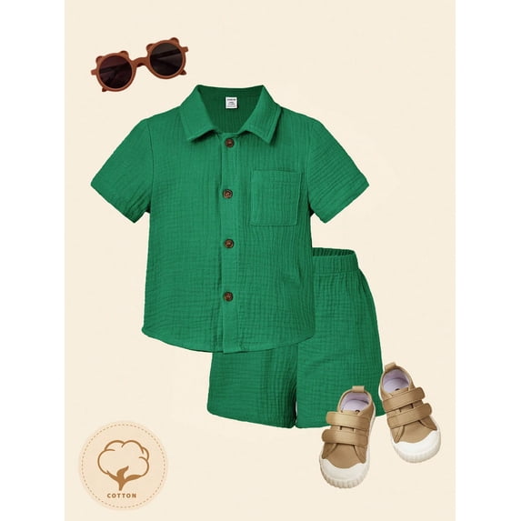 Cozy Cub Baby Boy Patched Pocket Shirt & Shorts