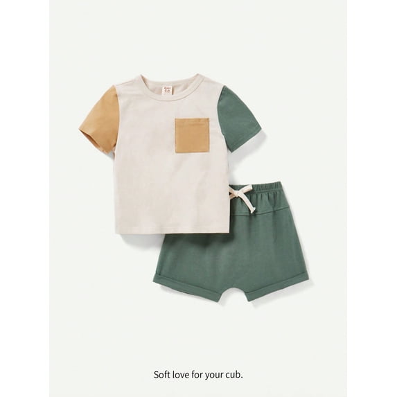 Cozy Cub Baby Boys' Color Block Round Neck Short Sleeve Top And Solid Color Shorts Set
