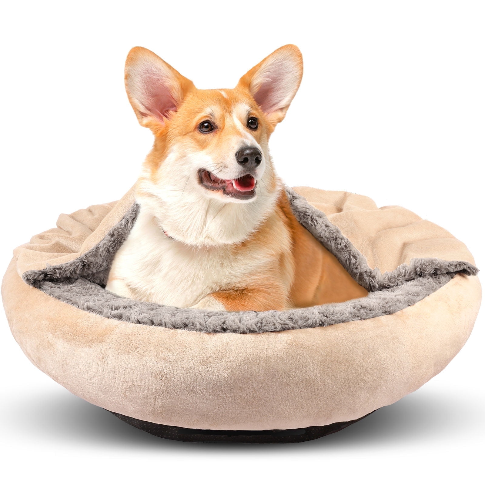 Walmart Black Friday Deals 2025 - Cozy Cuddler Luxury Puppy Pet Bed, Donut Round Calming Anti-Anxiety Dog Burrow Cave Bed, Machine Washable, Anti-Slip Bottom, Beige, 23inch