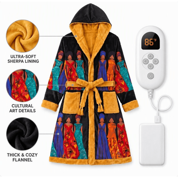 Cozy Culture Heated Robe, Adjustable Temperature Wearable Heated Blanket with Hood, Plush Lining, Belt and Controller for Home Lounging and Winter Comfort