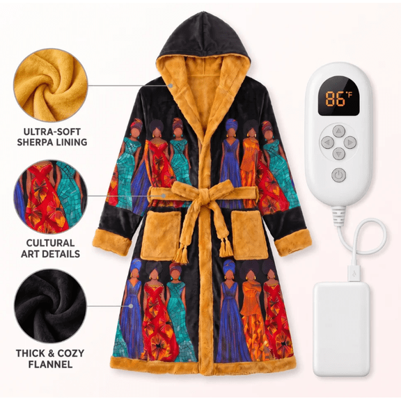 Cozy Culture Heated Robe, Adjustable Temperature Wearable Heated Blanket with Hood, Plush Lining, Belt and Controller for Home Lounging & Winter Comfort