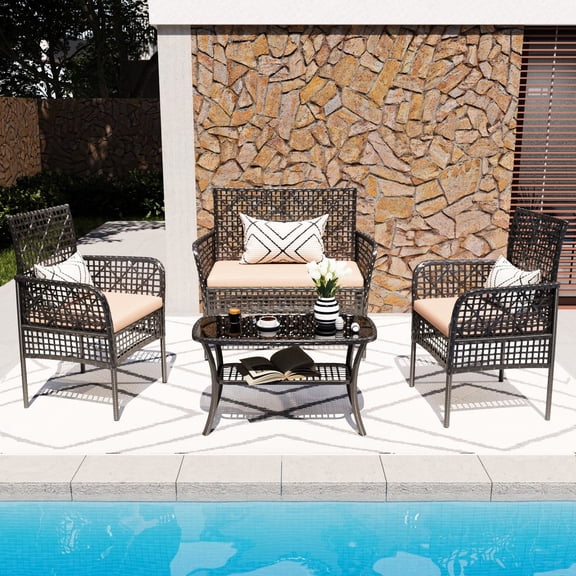 Cozy Curved Ergonomic PE Rattan Furniture Set / Sink into Comfortable Outdoor Seating
