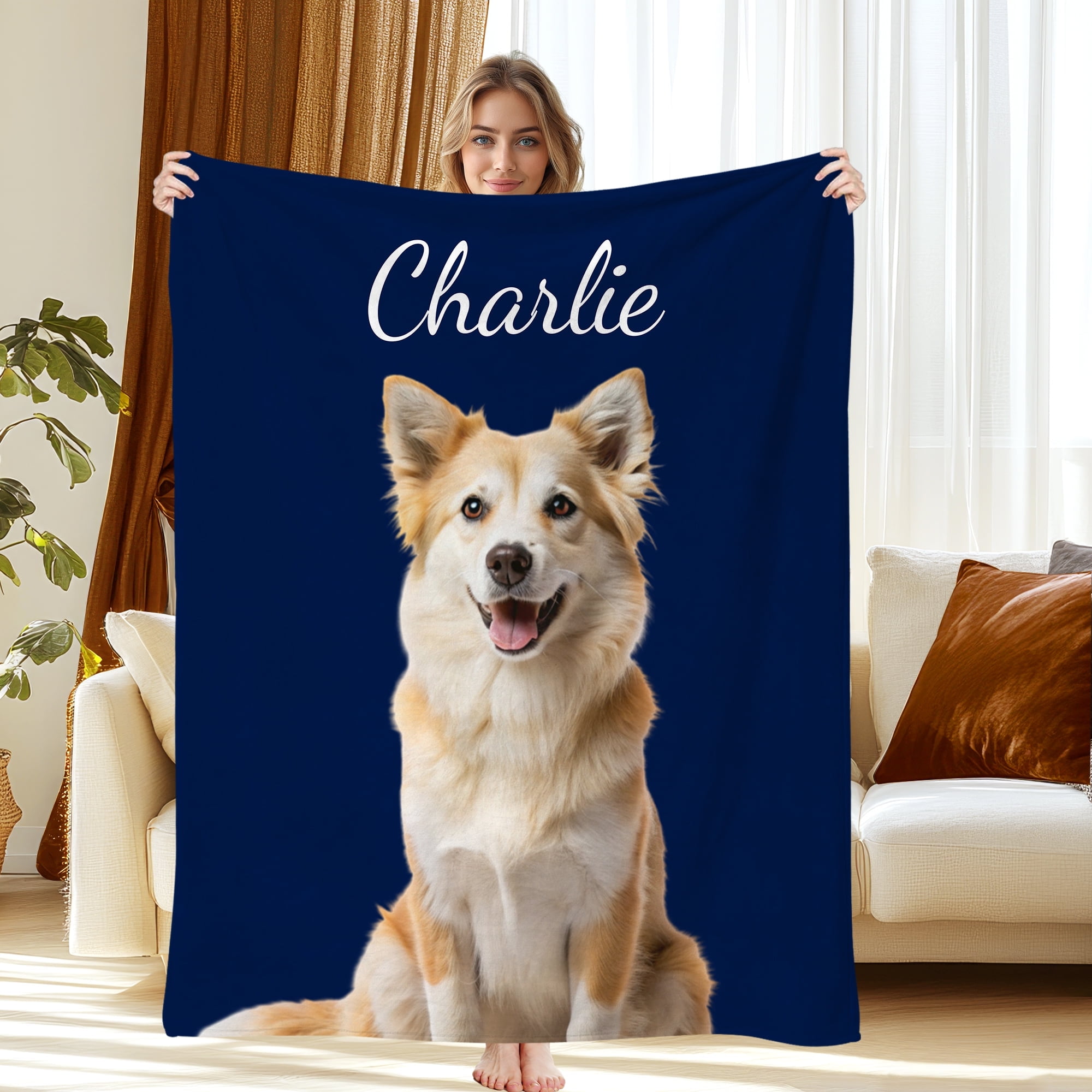 Custom Pet Blanket With Photo and Name, Dog Blanket, Personalized Dog Photo Blanket, Custom Dog Pet Gift, 40"x50"