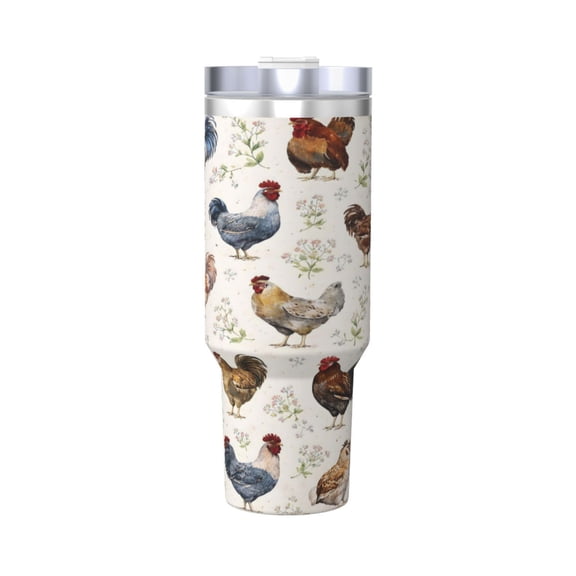 Cozy Cute Chicken Cup Insulated Tumbler Stainless Steel Vacuum Travel Mug 40 oz with Handle and Straw Lid