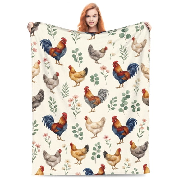 Cozy Cute Chicken Print Flannel Blanket, Lightweight and Soft Throw for Kids and Adults, Couch Bed and Sofa 50x40