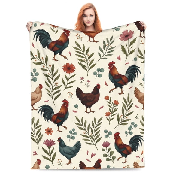 Cozy Cute Chicken Print Flannel Throw Blanket, Lightweight and Soft Blanket for Kids and Adults, for Couch Bed and Sofa 50x40
