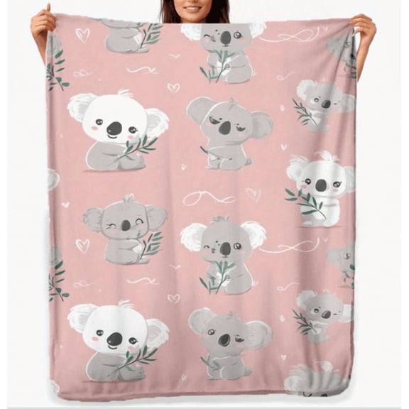 Cozy Cute Koala Print Flannel Blanket - Soft Warm Plush Throw for Bed, Couch, Travel, Office & Camping | All-Season Gift & Comfort Accessory