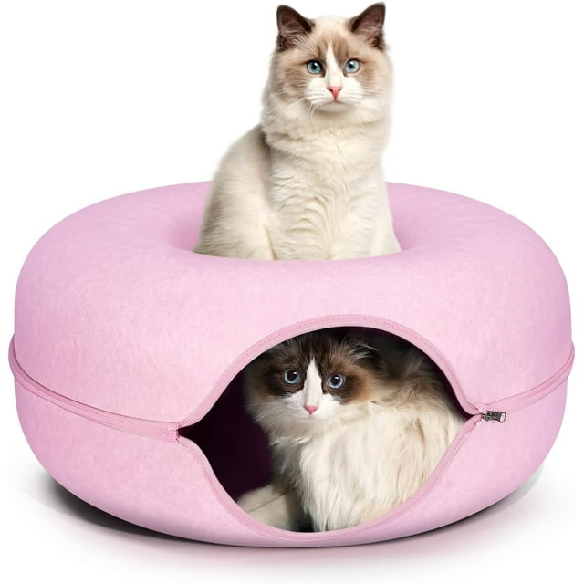 Cozy Dark Grey Cat Tunnel Bed with Ventilated Window Soft Hideaway Cat