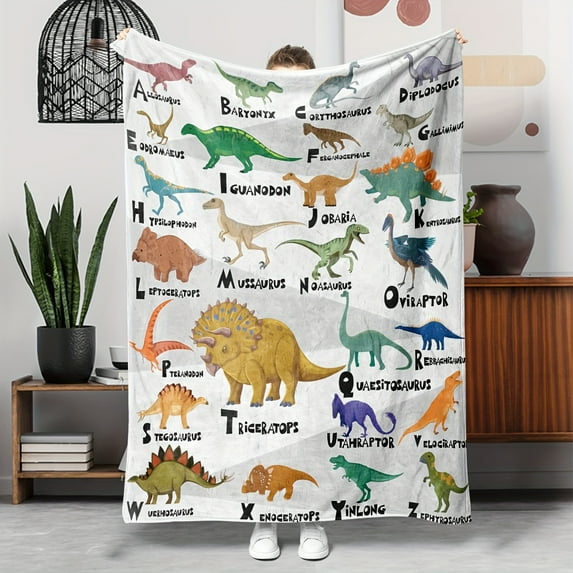 Cozy Dinosaur Cartoon Flannel Throw Blanket - Soft, Warm & Allergy-Friendly for Couch, Bed, Office - Perfect Gift for Halloween & Christmas