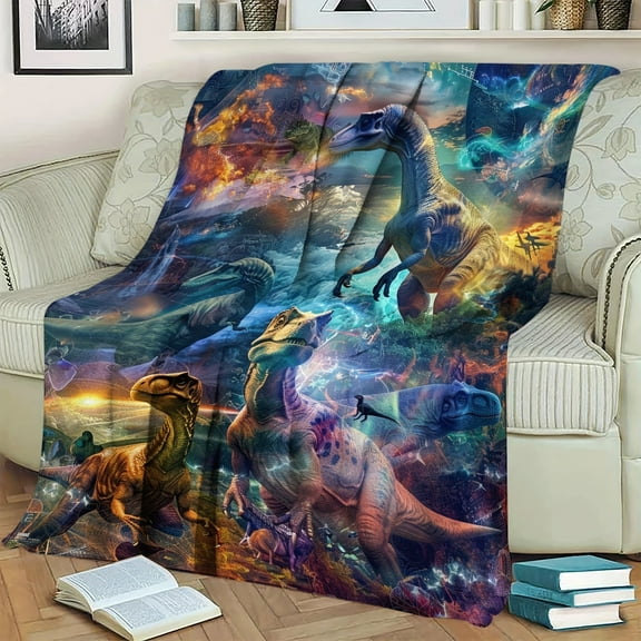 Cozy Dinosaur Forest Flannel Throw Blanket - Soft, Warm, and Versatile for Couch, Bed, Office, and Travel - Perfect Gift for Son