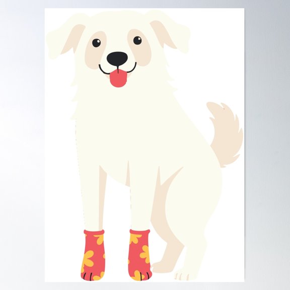 Cozy Dog – Cute Dog With Socks Illustration Poster Wall Art, Modern Wall Decor For Living Room Bedroom, 24x36 UNFRAMED