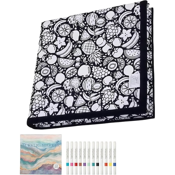 Cozy Doodle Blanket, Creative Coloring Blanket with 24 Markers, Washable Assorted Pattern Doodle Mat, Creative DIY Art Blanket for Activity & Play (#A)