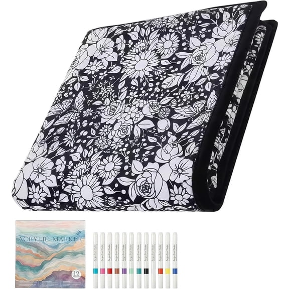Cozy Doodle Blanket, Creative Coloring Blanket with 24 Markers, Washable Assorted Pattern Doodle Mat, Creative DIY Art Blanket for Activity & Play (#A)