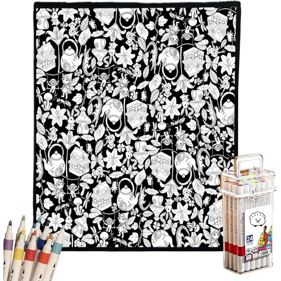 Cozy Doodle Blanket, DIY Doodle Blanket for Adults Coloring BlanketWith Markers