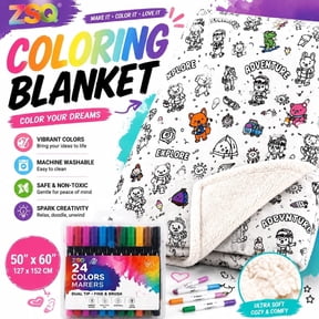Coloring Blanket with Markers, DIY Doodle Throw Blanket Kit for Adults, Reusable Fabric Coloring Blanket for Home Relaxation and Creative Activities, 50 x 60 in