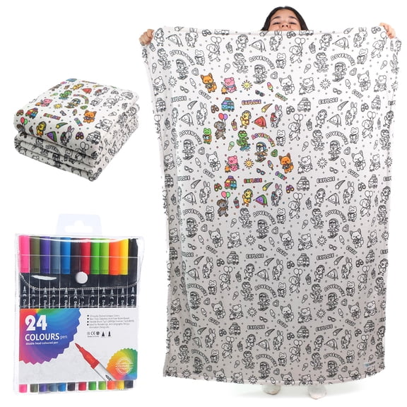 Cozy Doodle Blanket, Sherpa Fleece Throw, Colorable Pattern Design, Personalized Sketch Surface, Washable Oversized Cover, Customizable Fabric Artwork, Decorative Lounge Essential, 50 x 60 In