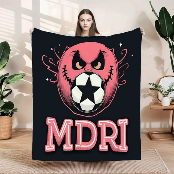 Cozy Durable Flannel Blanket - Soft Warm Throw for Sofa Travel & Bed - Stylish Cartoon Character Design with Fierce Expression