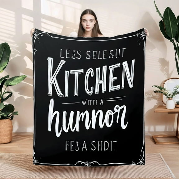 Cozy Durable Flannel Blanket - Soft Warm Throw for Sofa Travel & Bed - Stylish Handwritten Blackboard Design with Playful Flourishes