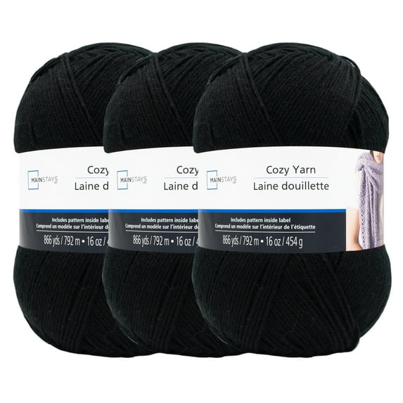 Cozy Ebony Medium Acrylic Black Yarn 3 Pack