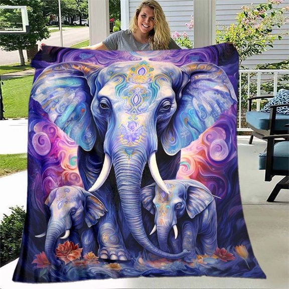Cozy Elephant-Themed Flannel Throw Blanket - Soft, Warm & Lightweight for Couch, Bed, Travel & Camping - Durable Digital Print Design