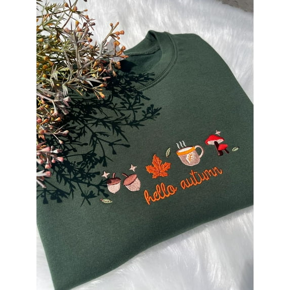 Cozy Embroidered Falling Leaves Sweatshirt