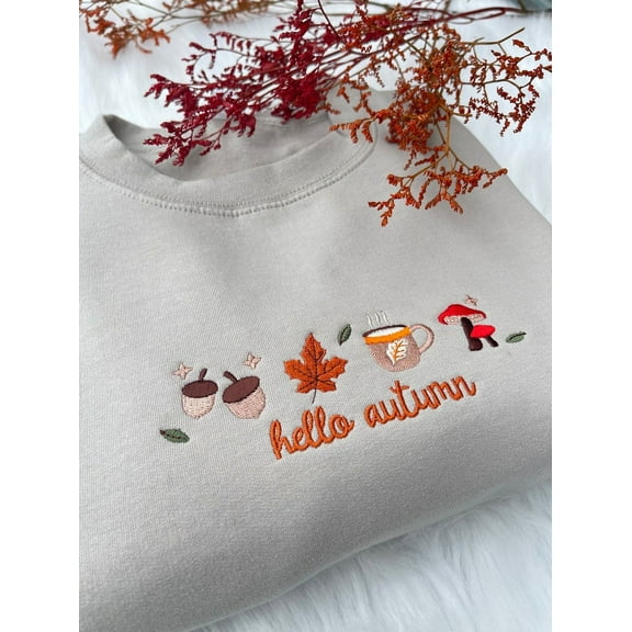 Cozy Embroidered Falling Leaves Sweatshirt