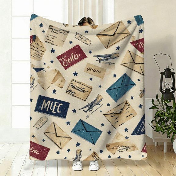 A Cozy Envelope-Style Blanket Featuring an Airplane Theme, Made of Soft And High-Definition Digital Print Fleece. Suitable for Year-Round Use As a Cooling Blanket