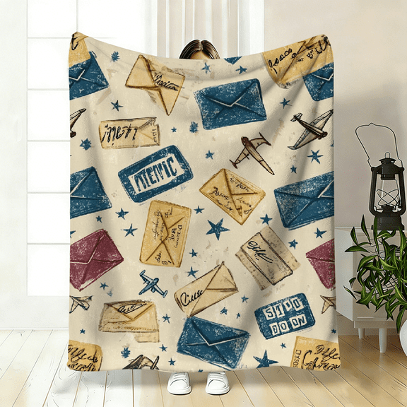 A Cozy Envelope-Style Blanket Featuring an Airplane Theme, Made of Soft And High-Definition Digital Print Fleece. Suitable for Year-Round Use As a Cooling Blanket