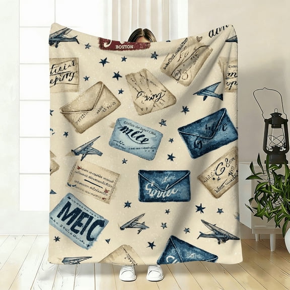 A Cozy Envelope-Style Blanket Featuring an Airplane Theme, Made of Soft And High-Definition Digital Print Fleece. Suitable for Year-Round Use As a Cooling Blanket