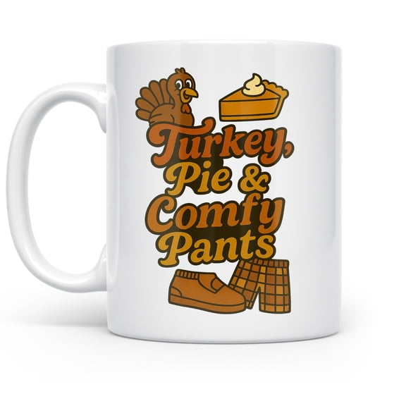 Cozy Fall Cheers 11 oz Coffee Mug - Turkey & Pie Design White Ceramic Gift