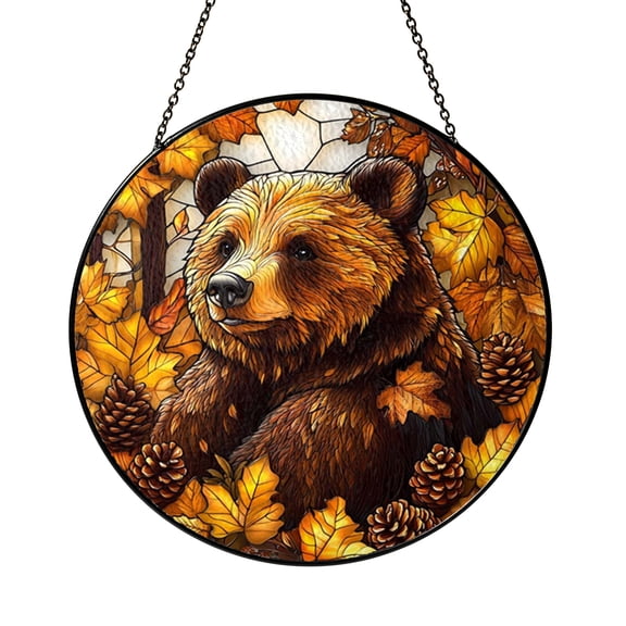 Cozy Fall Fluffy Brown Bear Suncatcher Hanging Accent For Room Decor