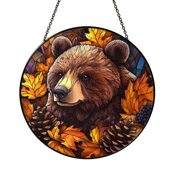 Cozy Fall Fluffy Brown Bear Suncatcher Hanging Accent For Room Sun