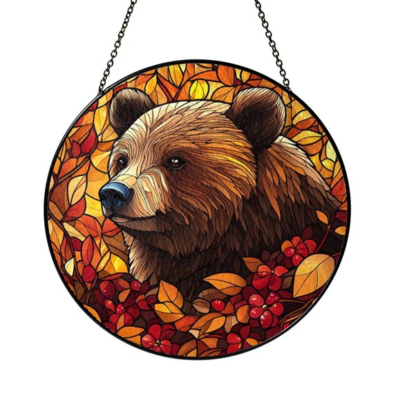Cozy Fall Fluffy Brown Bear Suncatcher Window Hanging Gift Item Art