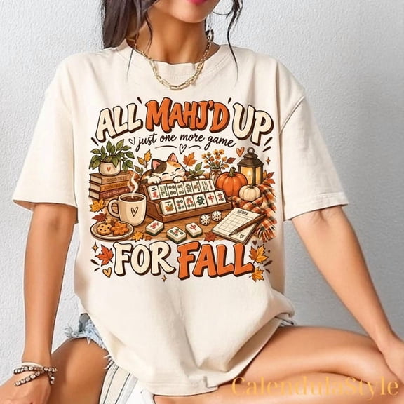 Cozy Fall Mahjong T-Shirt, Cute Autumn Mahjong, Retro Game Night, Cozy Mahjong Lover Gift, Thanksgiving Mahjong