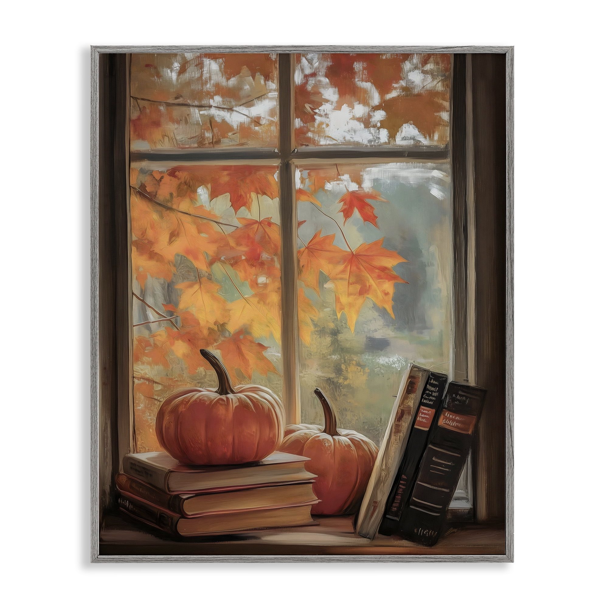 Cozy Fall Window Books Gray Framed Giclee Art, design by Arlington Prints